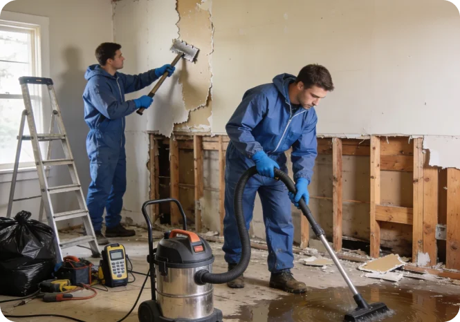 Water damage restoration crew at work